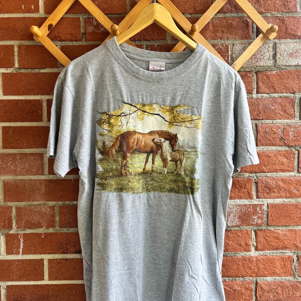 Vintage Persis Clayton Weirs Wild Horses Print Tee Grey - Vintage Graphic T-Shir